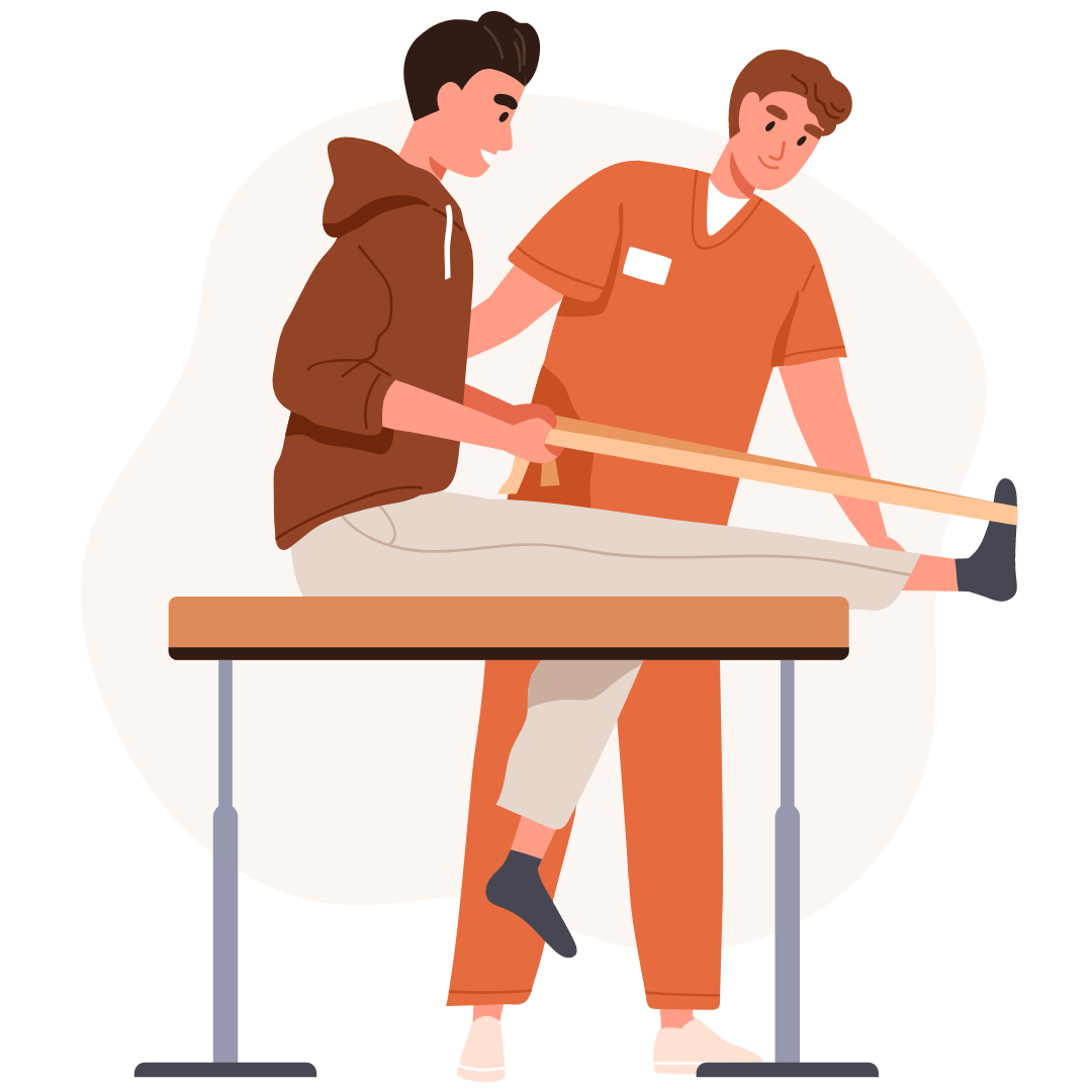 Patientin macht Dehnübungen unter physiotherapeutischer Anleitung